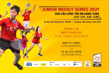 JWS 2021 (28/3) | U15 | BS | 1/16: Diệp Tư Thiện (TT Badminton) vs Lê Quang Minh (H3 Badminton)